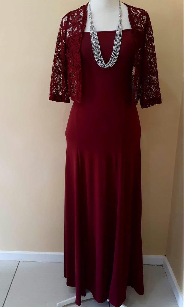 Burgundy Gown& Lace Jacket