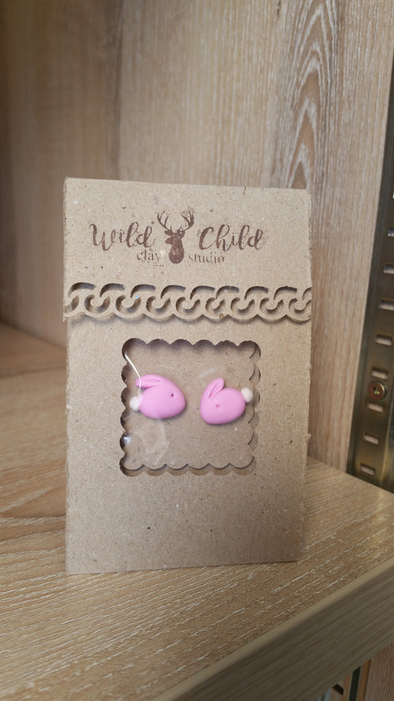 Wild Child Clay Studio Pink Rabbit Stud Earings