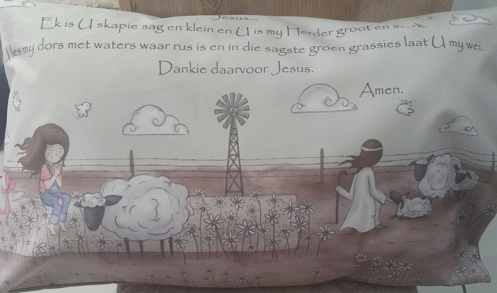 Prayer pillow cases - Girl with Angel and sheep (Farm)