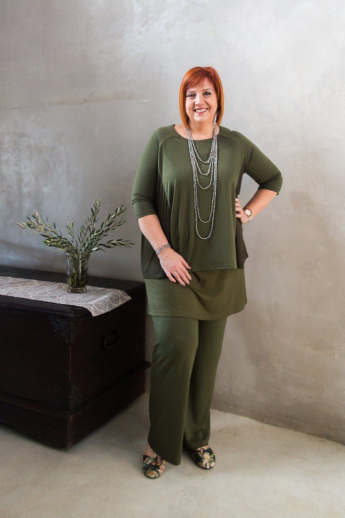Choc'late Lace Olive green top & pants set, Moeitelose Mooi - Online Clothing Boutique