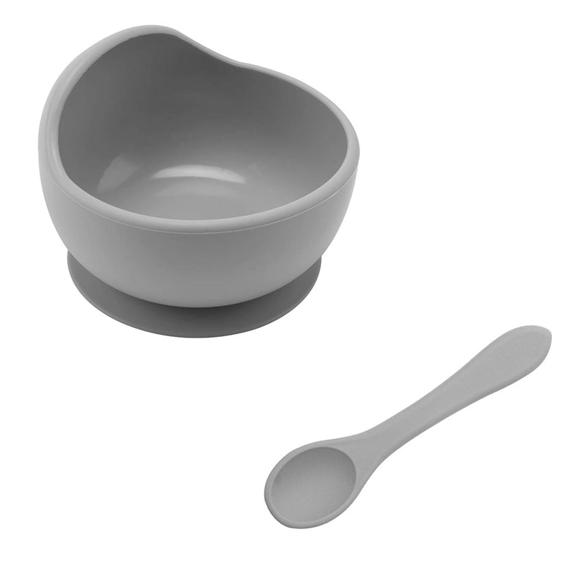 Silicone Bowl with Spoon - Grey
