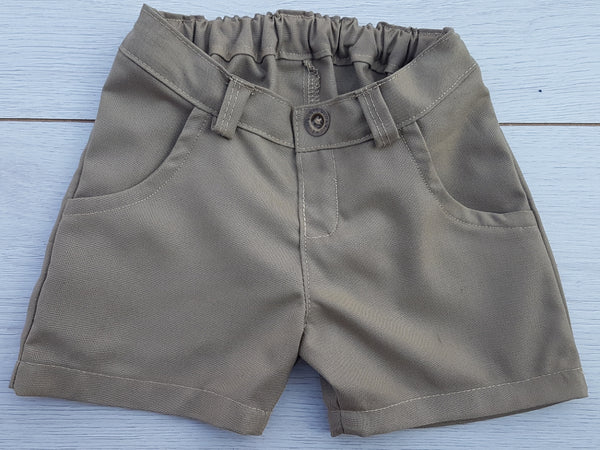 Christening Baby Boy Set - Khaki Shorts
