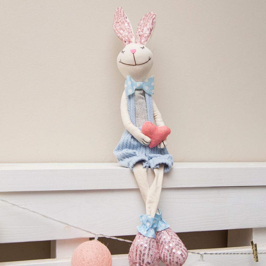 Blue Fabric Rabbit with Sparkly Ears & Feet