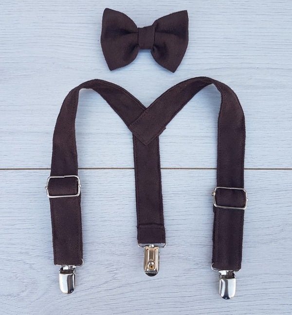 Christening Baby Boy Set - Brown Suede Suspenders (excl bowtie)