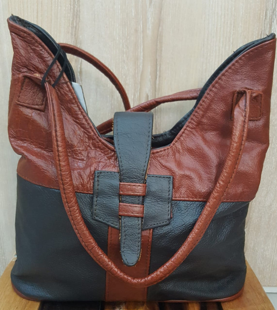 T. Leather Handbag, 2 Tone, Belt